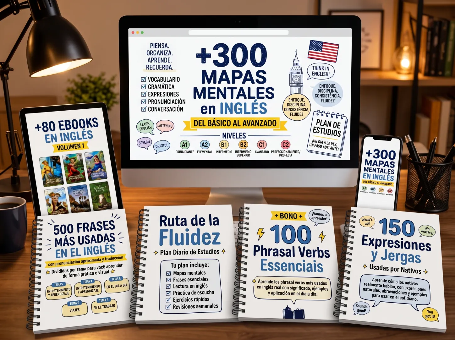 Mockup del Kit Completo de Inglés Visual